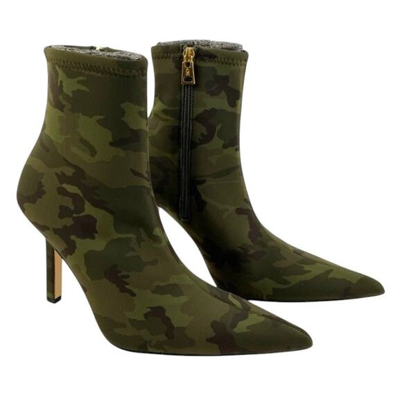 Good American Camouflage Pointed Toe Stiletto Neoprene Zipper Ankle Boot 6.5 NEW - Picture 2 of 8